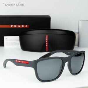 Prada Linea Rossa Women Sunglasses Grey Mirror Black Square PS01US UFK5L0 NEW